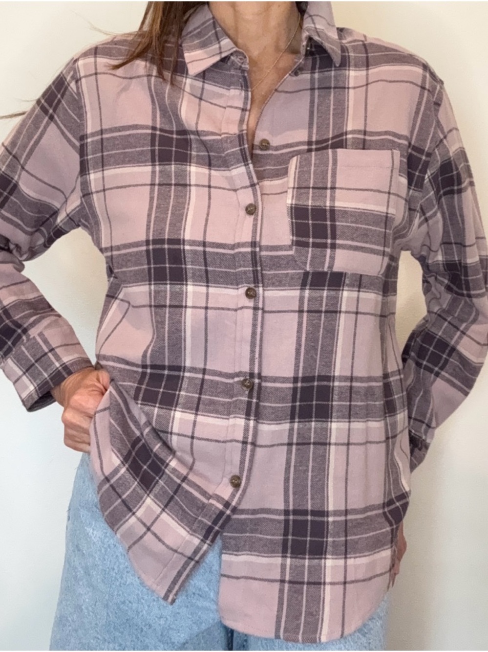 Active USA Mauve Plaid Long-Sleeve Shirt